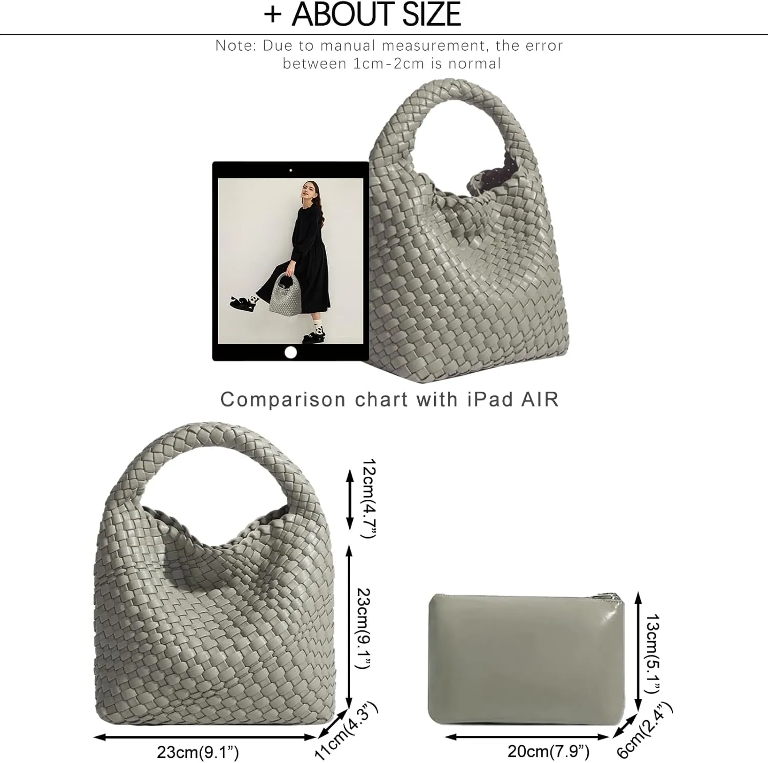 Woven Tote Bag For Women, Soft Foldable Top-Handle Wristlet Bag, Fashion Hobo Handbag, Composite Bag with Coin Purse