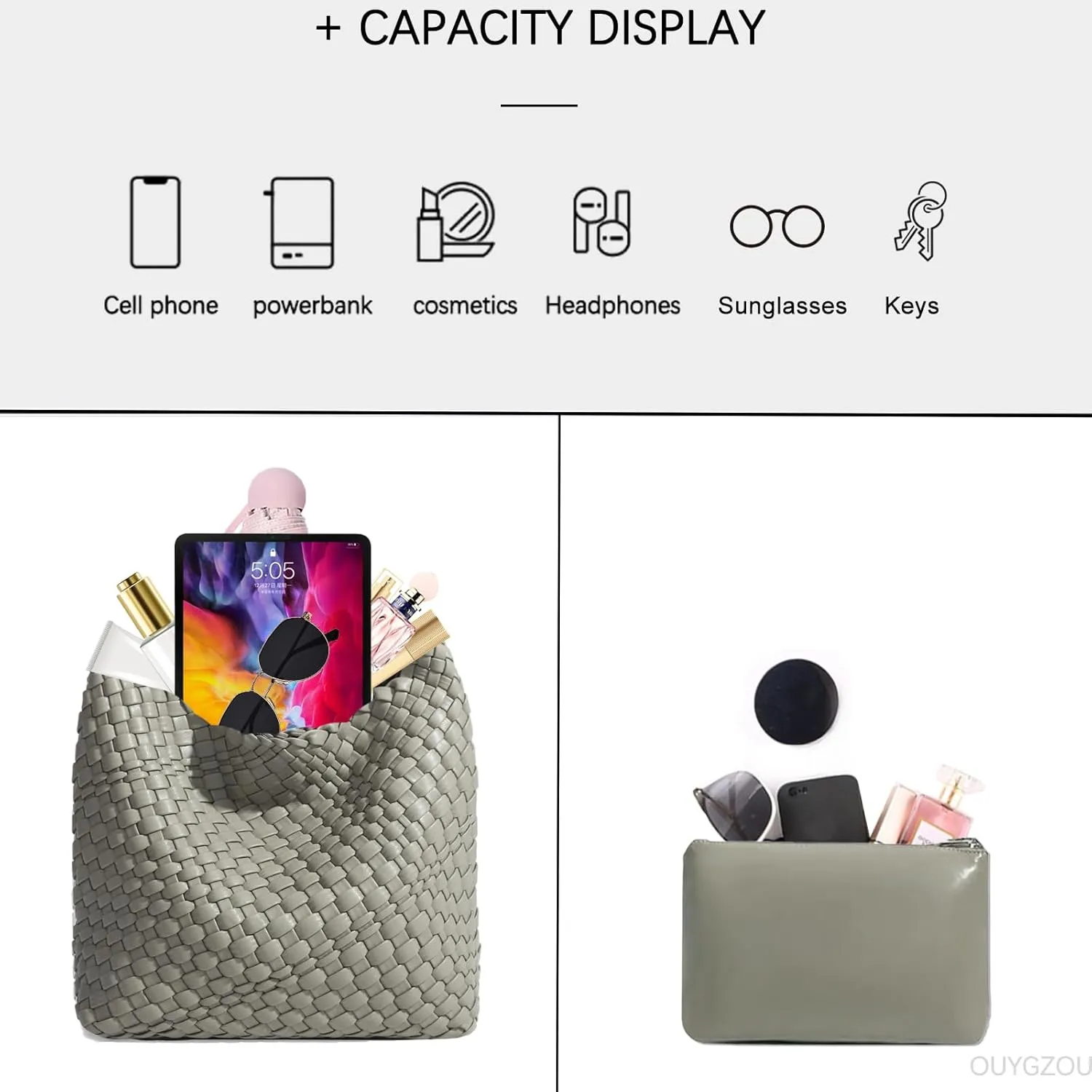 Woven Tote Bag For Women, Soft Foldable Top-Handle Wristlet Bag, Fashion Hobo Handbag, Composite Bag with Coin Purse