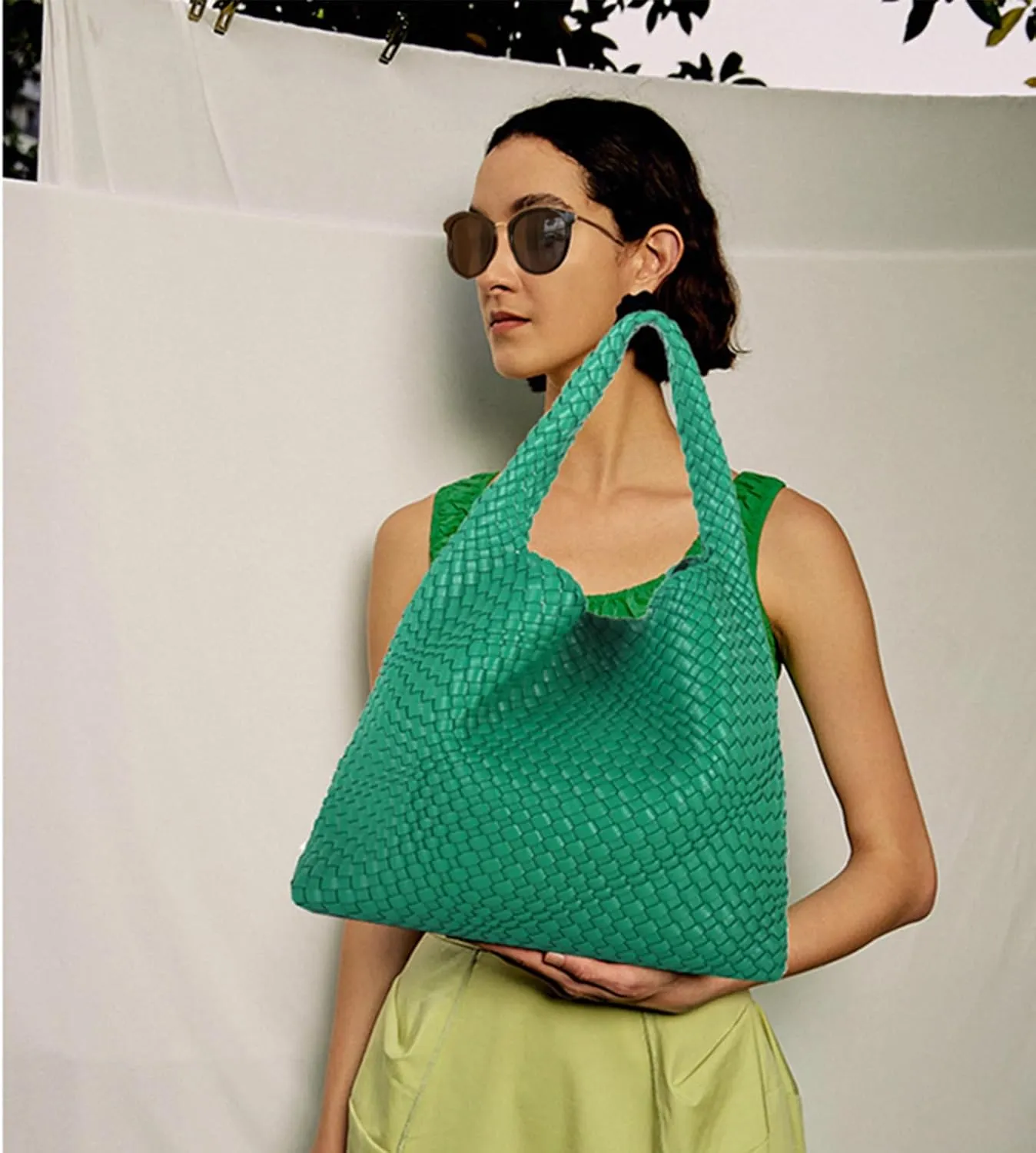 Woven Tote Bag for Women Vegan Leather Hobo Bags, Top-handle Handmade Purse