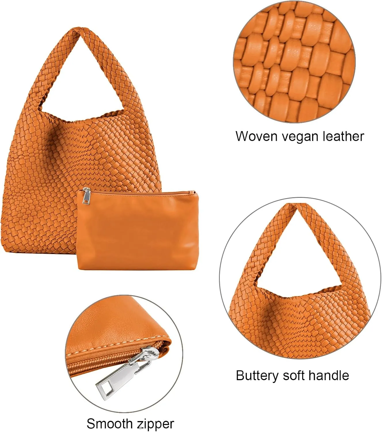 Woven Tote Bag for Women Vegan Leather Hobo Bags, Top-handle Handmade Purse