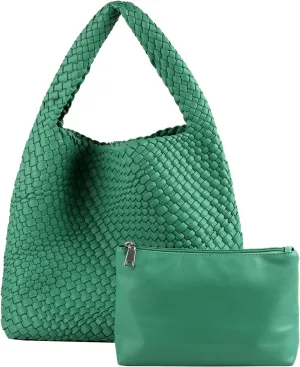 Woven Tote Bag for Women Vegan Leather Hobo Bags, Top-handle Handmade Purse