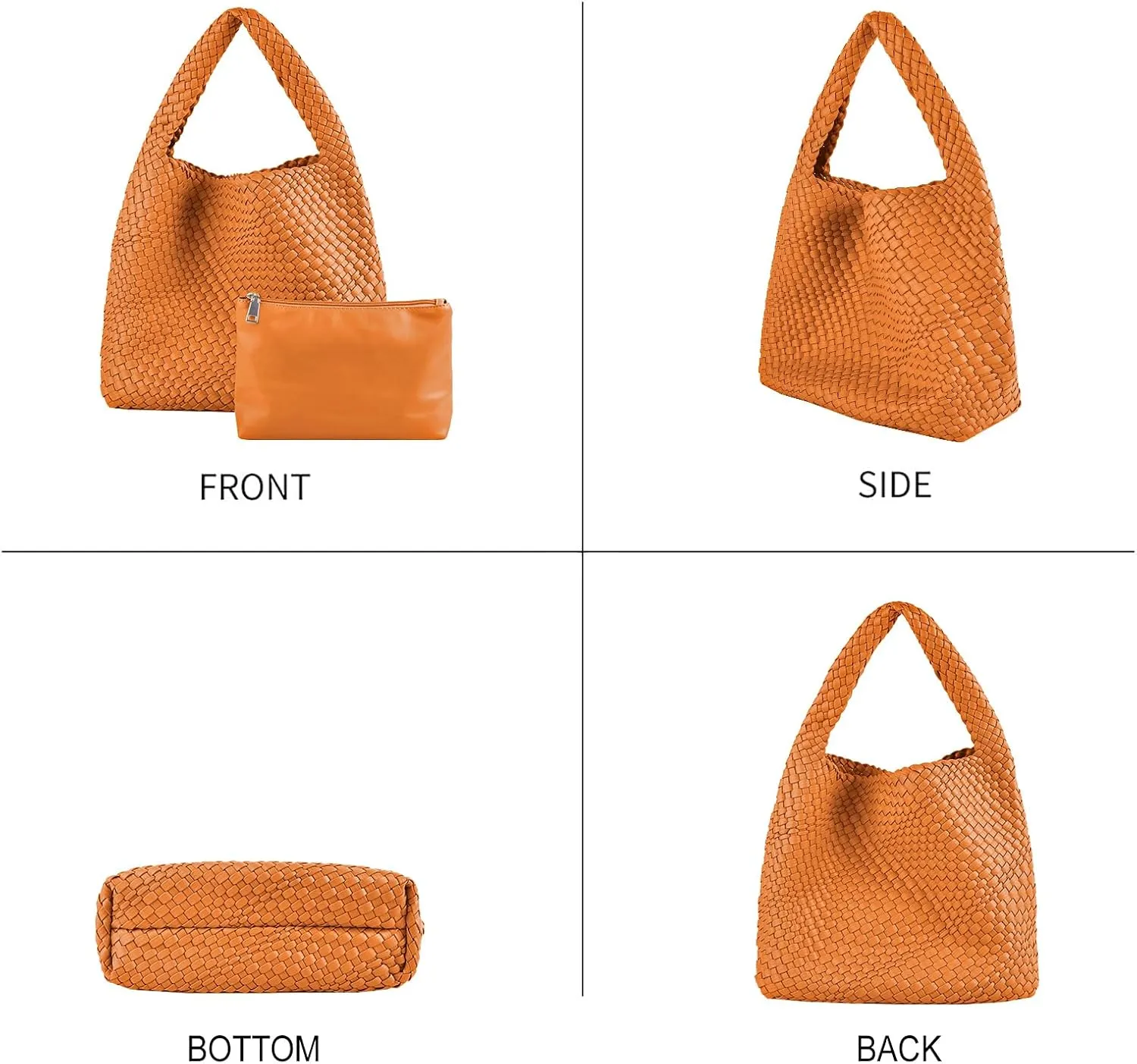 Woven Tote Bag for Women Vegan Leather Hobo Bags, Top-handle Handmade Purse