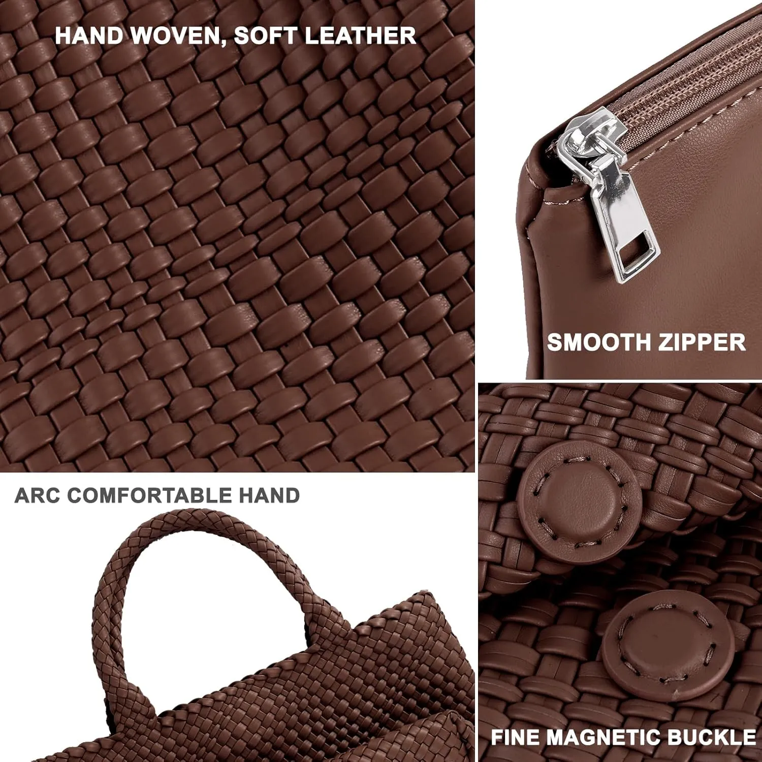 Woven Tote Bag for Women,Fashion Top Handle Shoulder Bag Vegan Leather Shopper Bag Large Travel Tote Bag with Purse