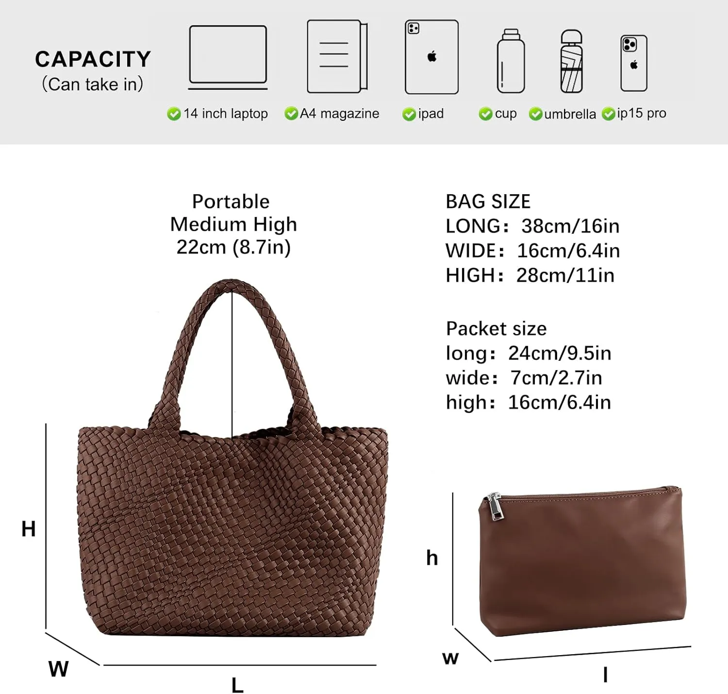 Woven Tote Bag for Women,Fashion Top Handle Shoulder Bag Vegan Leather Shopper Bag Large Travel Tote Bag with Purse