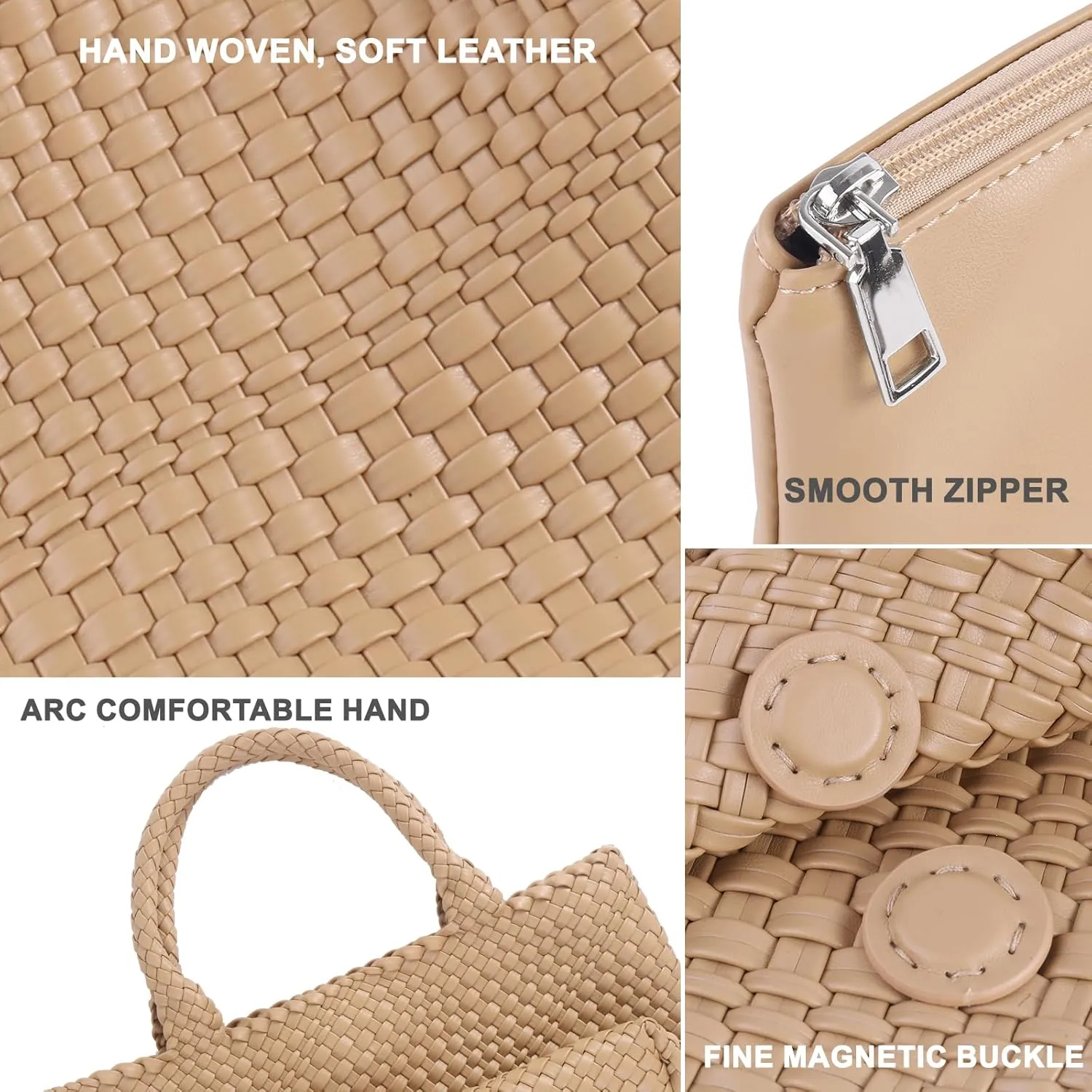 Woven Tote Bag for Women,Fashion Top Handle Shoulder Bag Vegan Leather Shopper Bag Large Travel Tote Bag with Purse