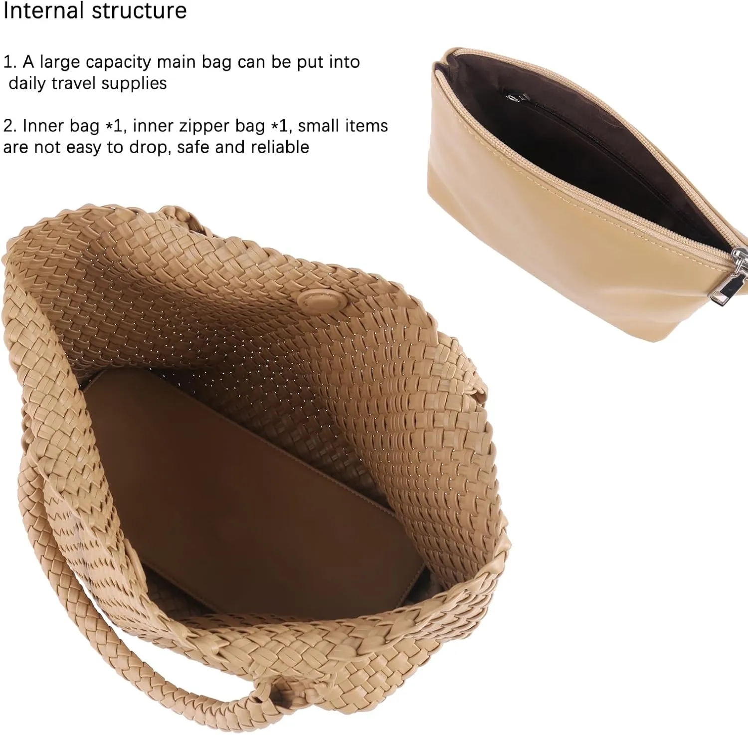 Woven Tote Bag for Women,Fashion Top Handle Shoulder Bag Vegan Leather Shopper Bag Large Travel Tote Bag with Purse