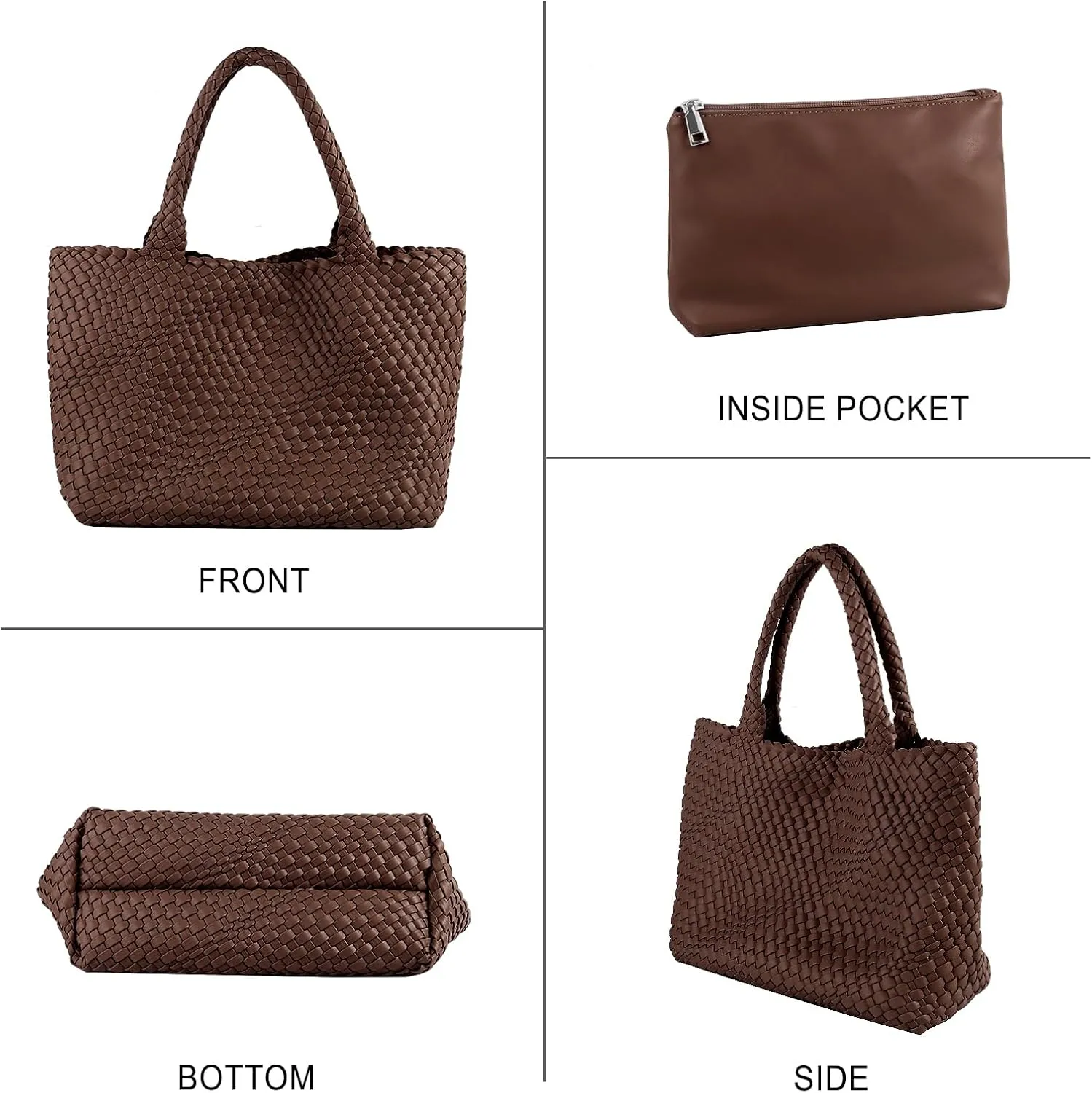 Woven Tote Bag for Women,Fashion Top Handle Shoulder Bag Vegan Leather Shopper Bag Large Travel Tote Bag with Purse
