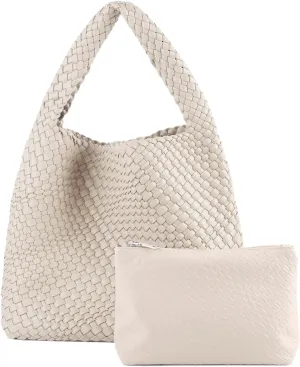 Woven Tote Bag For Women,Vegan Leather Hand Woven Handbags And Purse,Shoulder Bag Top-Handle Bag All-Match Underarm Bag