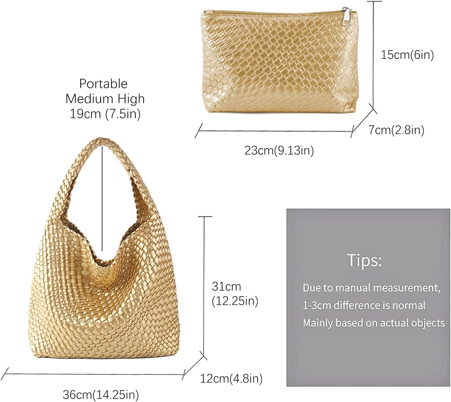 Woven Tote Bag For Women,Vegan Leather Hand Woven Handbags And Purse,Shoulder Bag Top-Handle Bag All-Match Underarm Bag