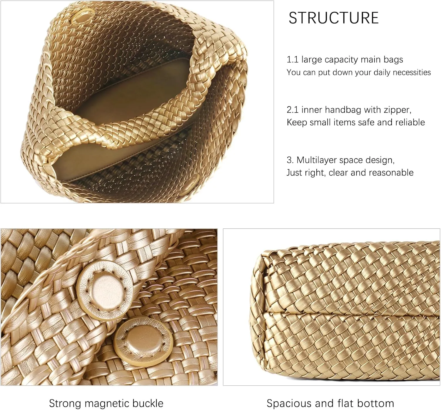 Woven Tote Bag For Women,Vegan Leather Hand Woven Handbags And Purse,Shoulder Bag Top-Handle Bag All-Match Underarm Bag