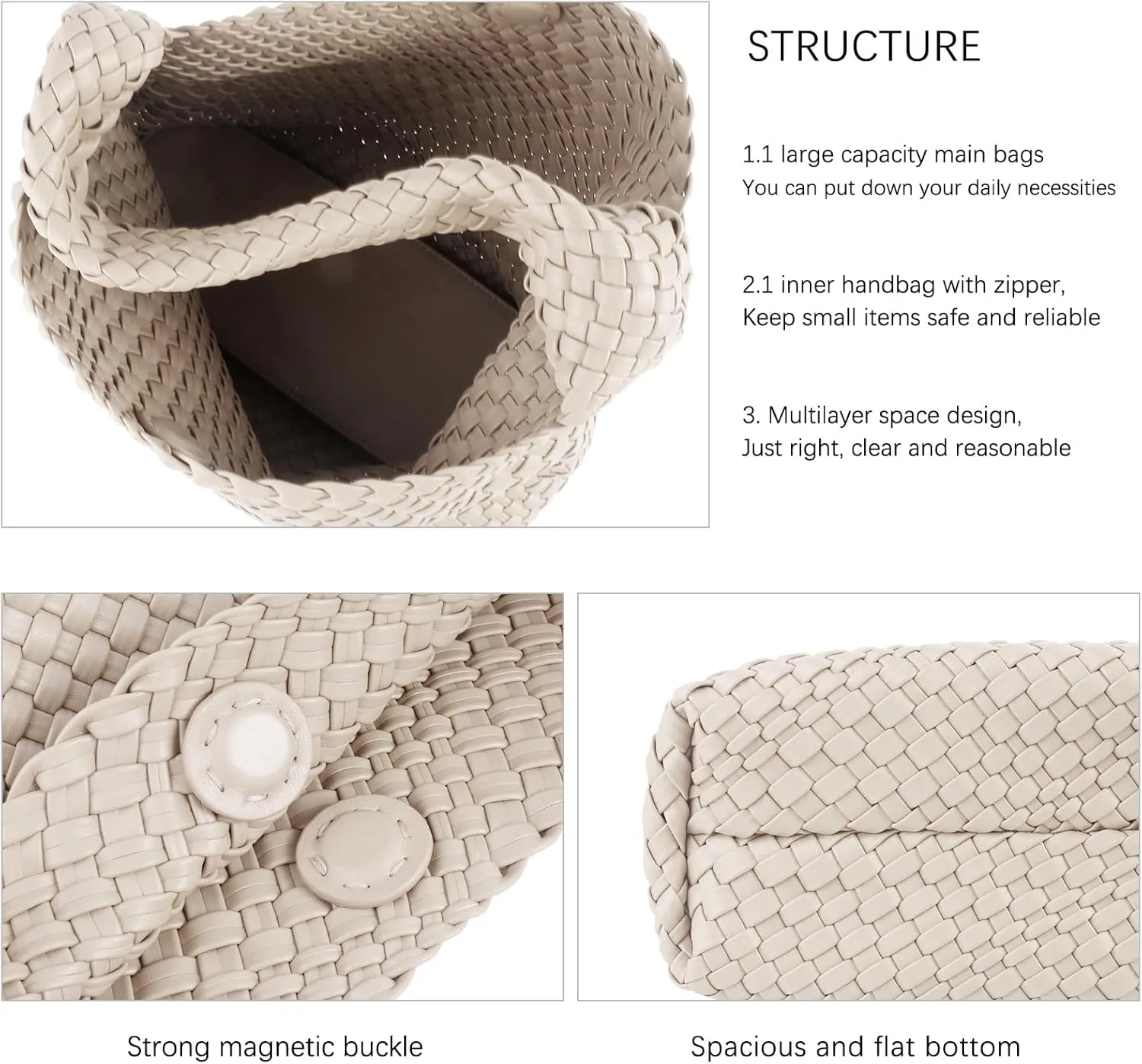 Woven Tote Bag For Women,Vegan Leather Hand Woven Handbags And Purse,Shoulder Bag Top-Handle Bag All-Match Underarm Bag