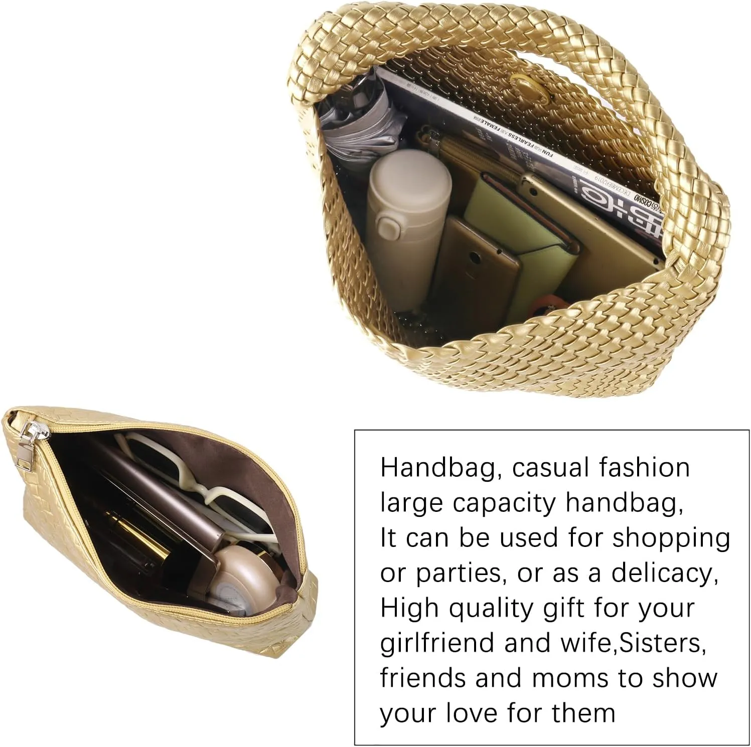 Woven Tote Bag For Women,Vegan Leather Hand Woven Handbags And Purse,Shoulder Bag Top-Handle Bag All-Match Underarm Bag