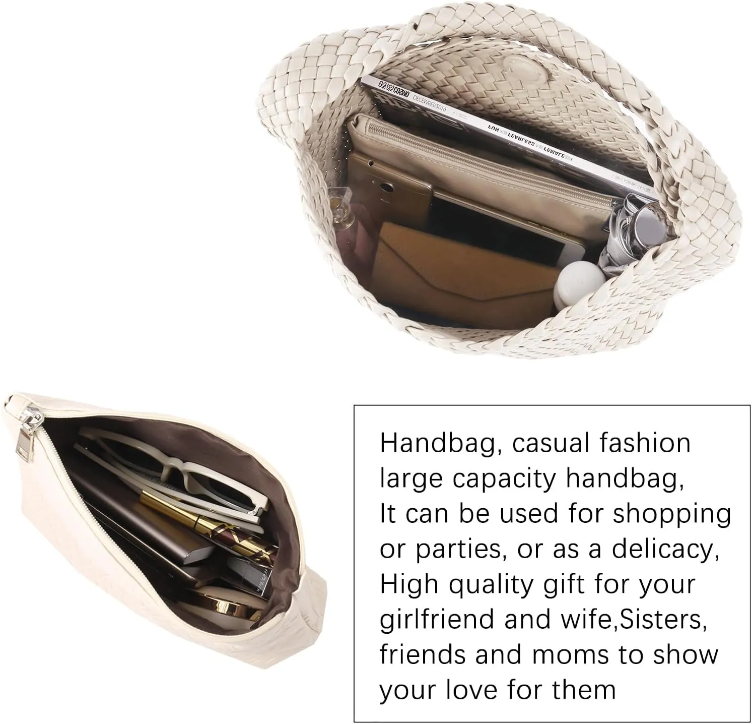 Woven Tote Bag For Women,Vegan Leather Hand Woven Handbags And Purse,Shoulder Bag Top-Handle Bag All-Match Underarm Bag