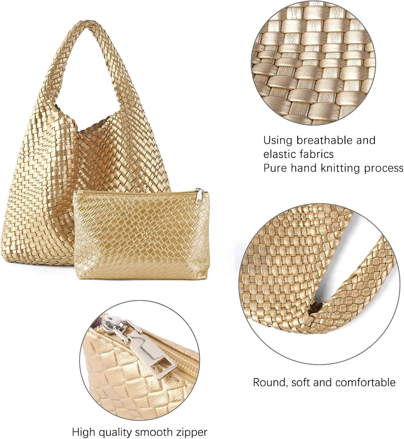 Woven Tote Bag For Women,Vegan Leather Hand Woven Handbags And Purse,Shoulder Bag Top-Handle Bag All-Match Underarm Bag