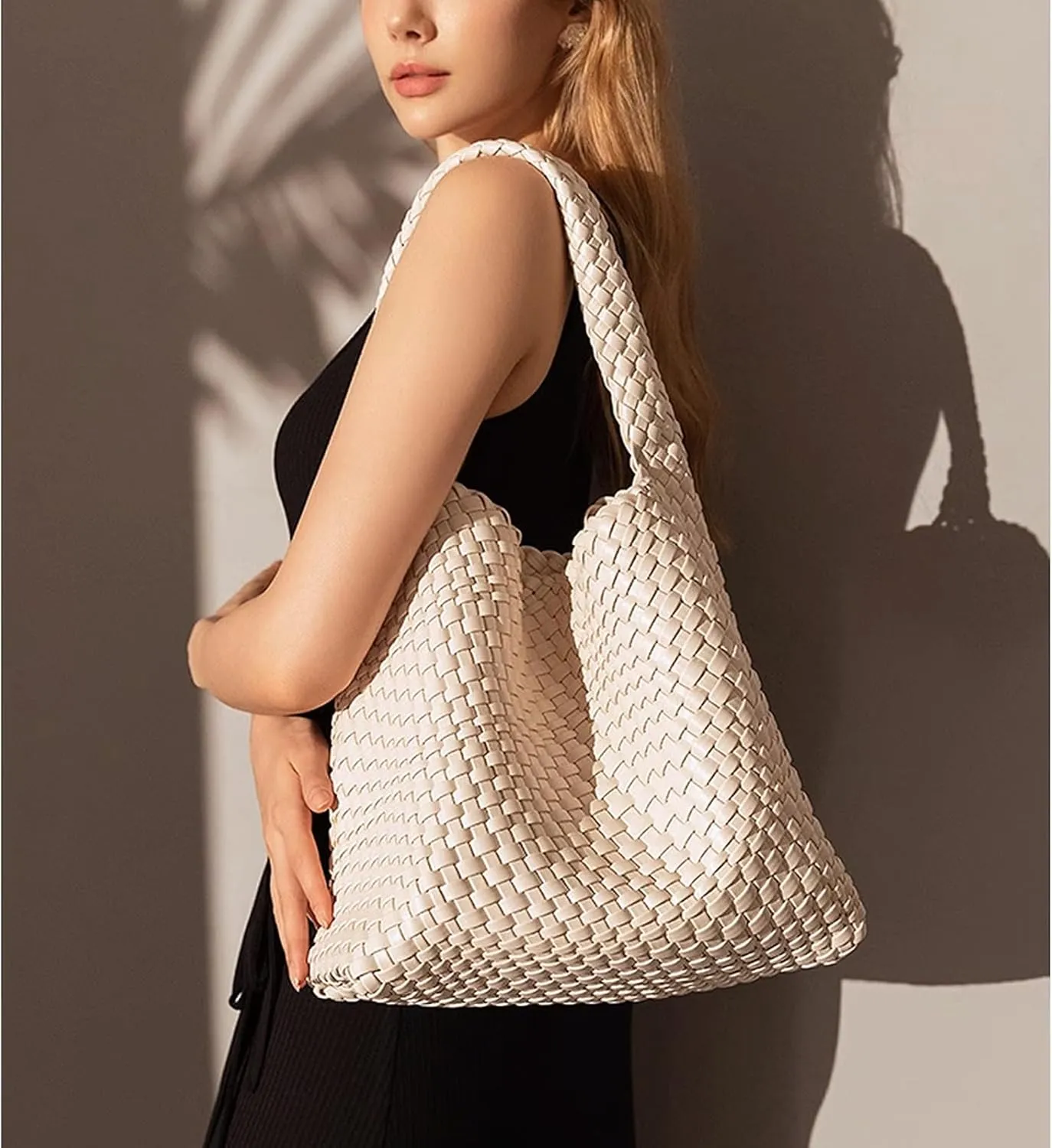 Woven Tote Bag For Women,Vegan Leather Hand Woven Handbags And Purse,Shoulder Bag Top-Handle Bag All-Match Underarm Bag