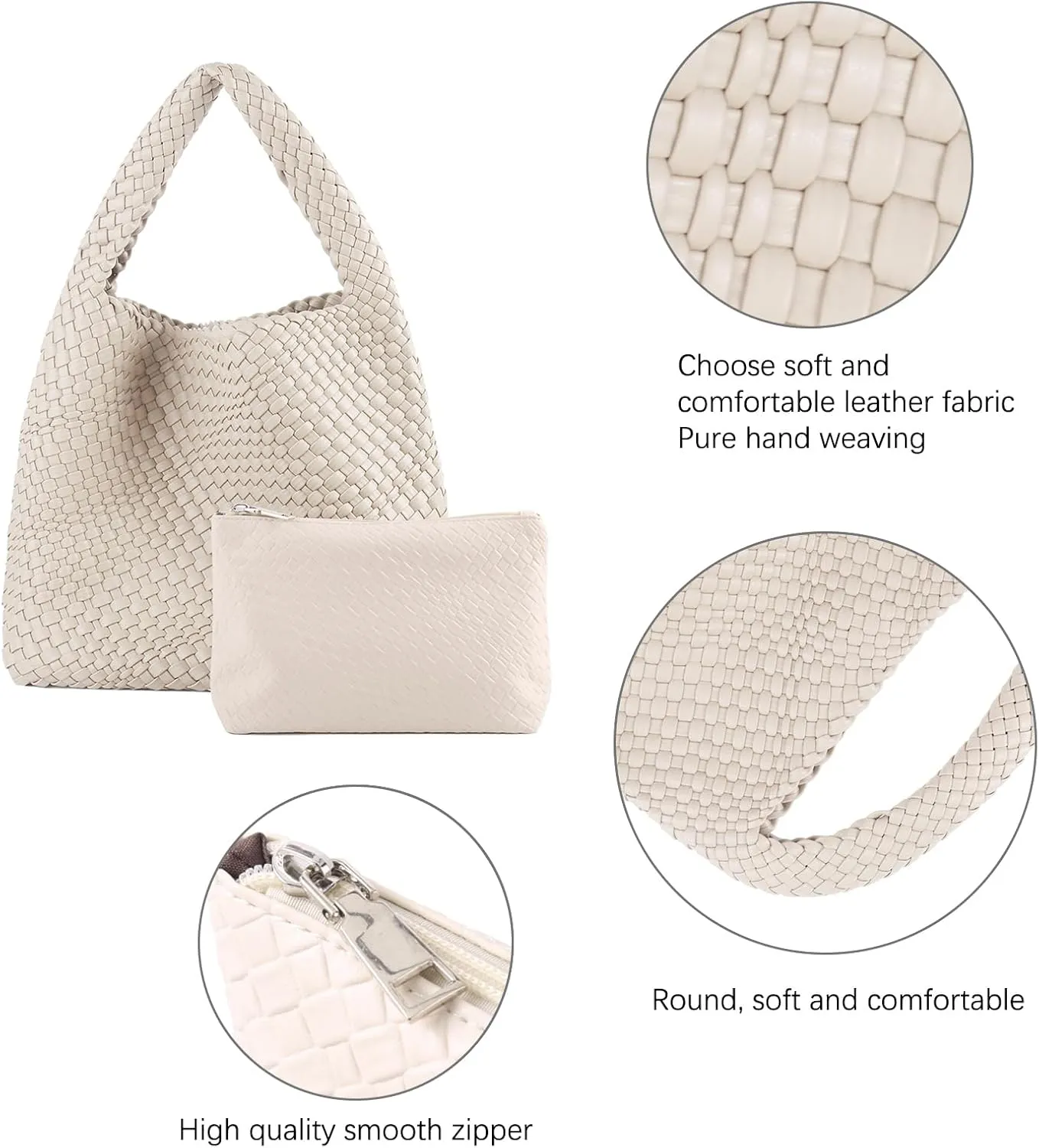 Woven Tote Bag For Women,Vegan Leather Hand Woven Handbags And Purse,Shoulder Bag Top-Handle Bag All-Match Underarm Bag