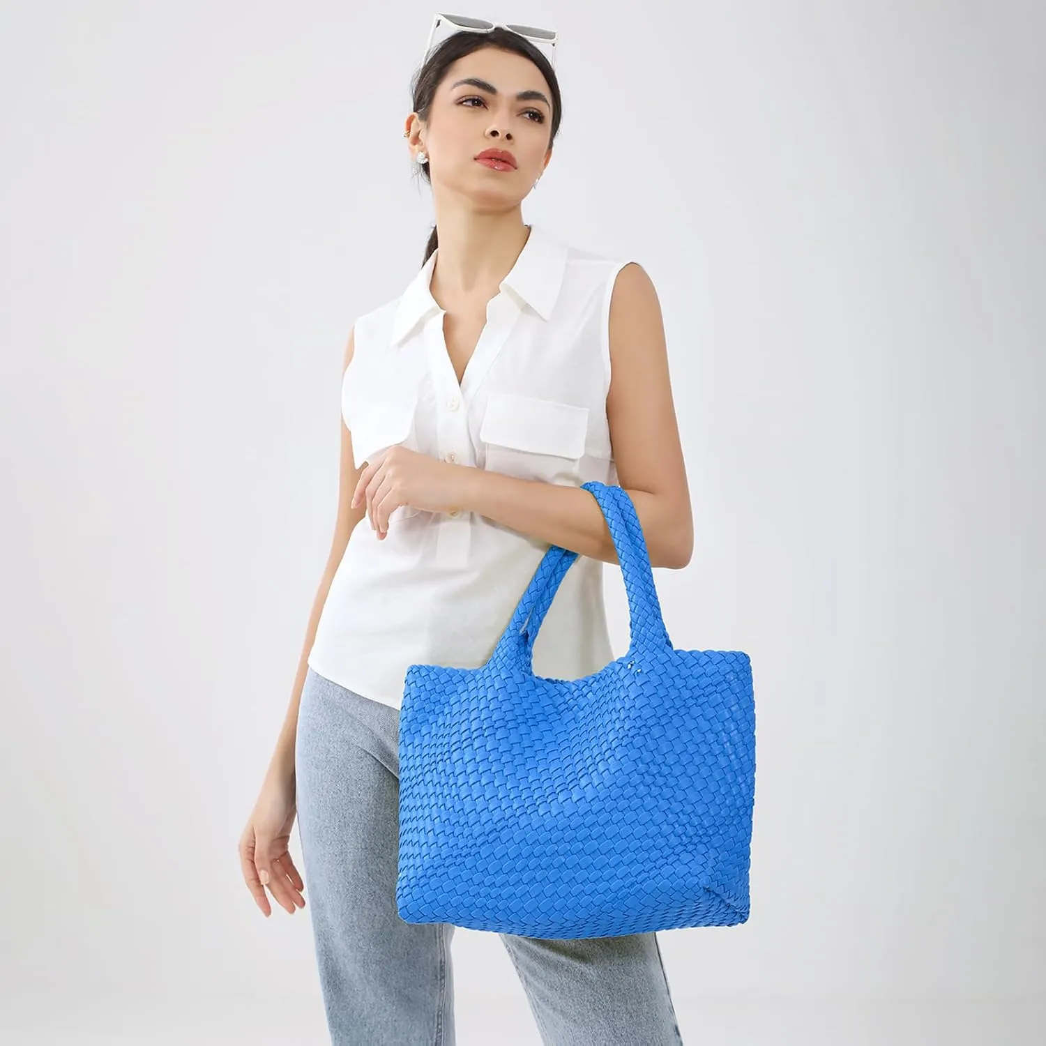 Woven Tote Bag Womens Purse Vegan Leather Shoulder Handbags Fashion Summer Beach Tote Bags Large Travel Totes