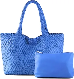 Woven Tote Bag Womens Purse Vegan Leather Shoulder Handbags Fashion Summer Beach Tote Bags Large Travel Totes