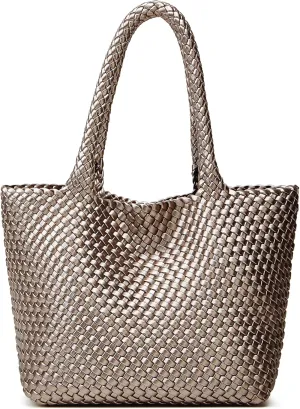 Woven Tote Bag Womens Purse: Vegan Leather Shoulder Handbags - Fashion Summer Beach Tote Bags - Large Travel Totes