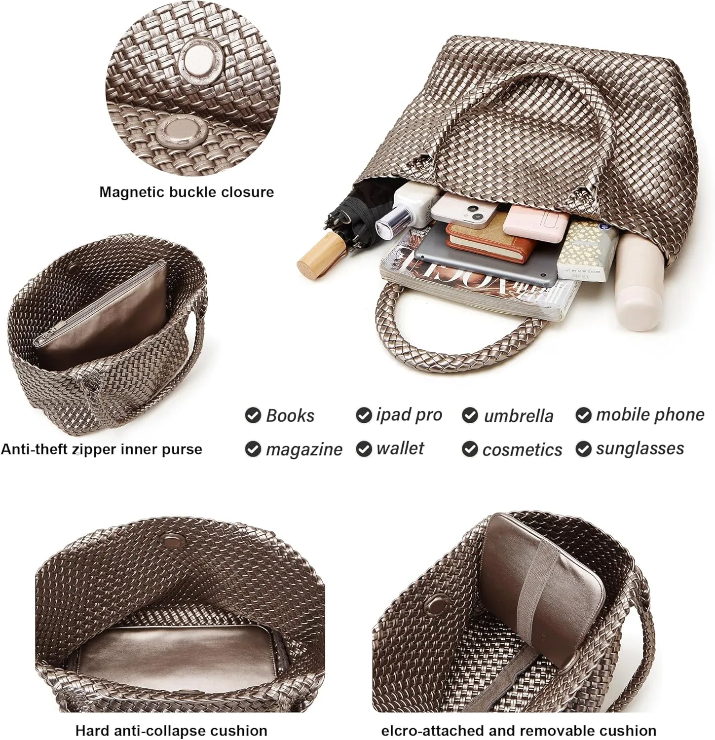 Woven Tote Bag Womens Purse: Vegan Leather Shoulder Handbags - Fashion Summer Beach Tote Bags - Large Travel Totes