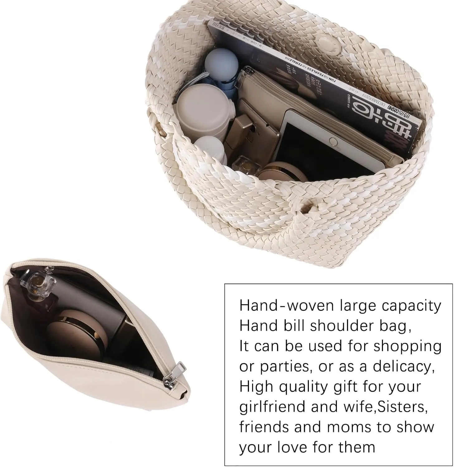 Woven Tote Bag Womens Purse Woven Bags for Women Large Summer BeachTote Bags Vegan Leather Shoulder Handbags Travel Totes