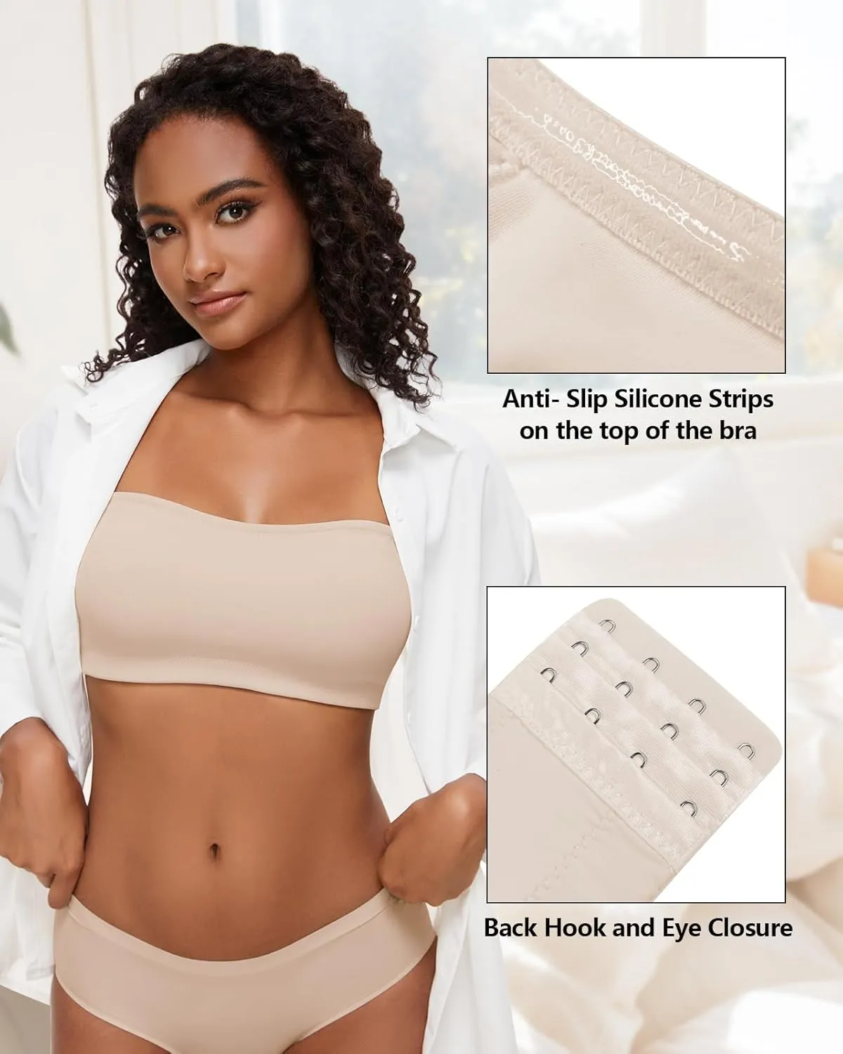 WOWENY Strapless Bras for Women Bandeau Bra Non-Slip Silicone Wireless Bra Seamless Padded Comfy Tube Top Bralette