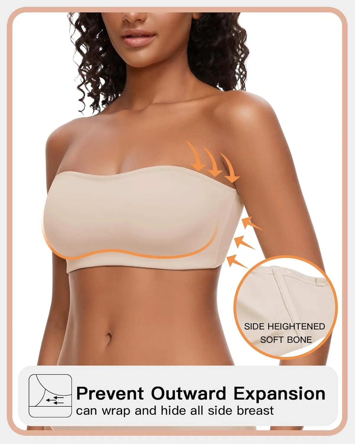 WOWENY Strapless Bras for Women Bandeau Bra Non-Slip Silicone Wireless Bra Seamless Padded Comfy Tube Top Bralette