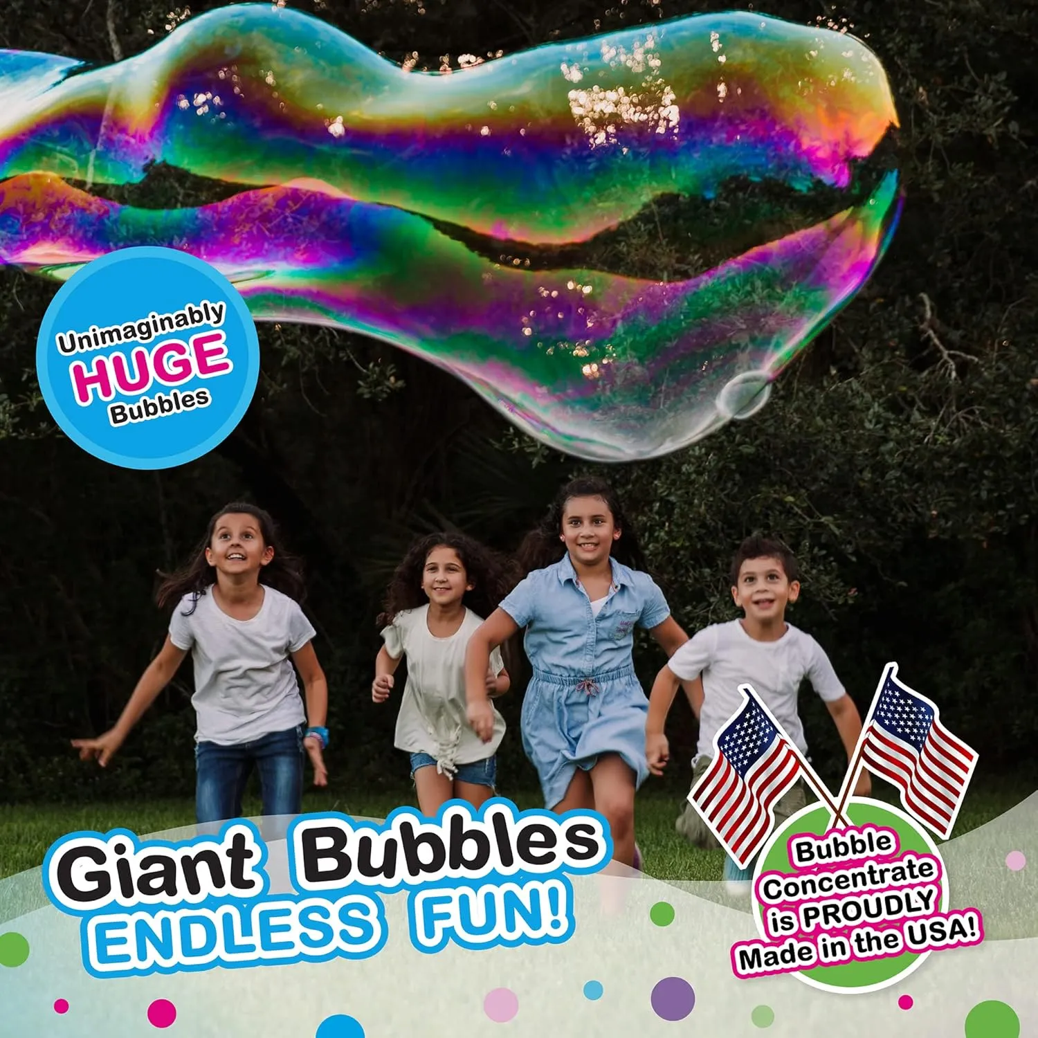 WOWMAZING Giant Bubble Kit: Space - Incl. Wand, 2 Big Bubble Concentrate Pouches and 8 Glow-in-The-Dark Stickers | Outdoor Toy for Kids, Girls | Bubbles Made in The USA - Space Kit