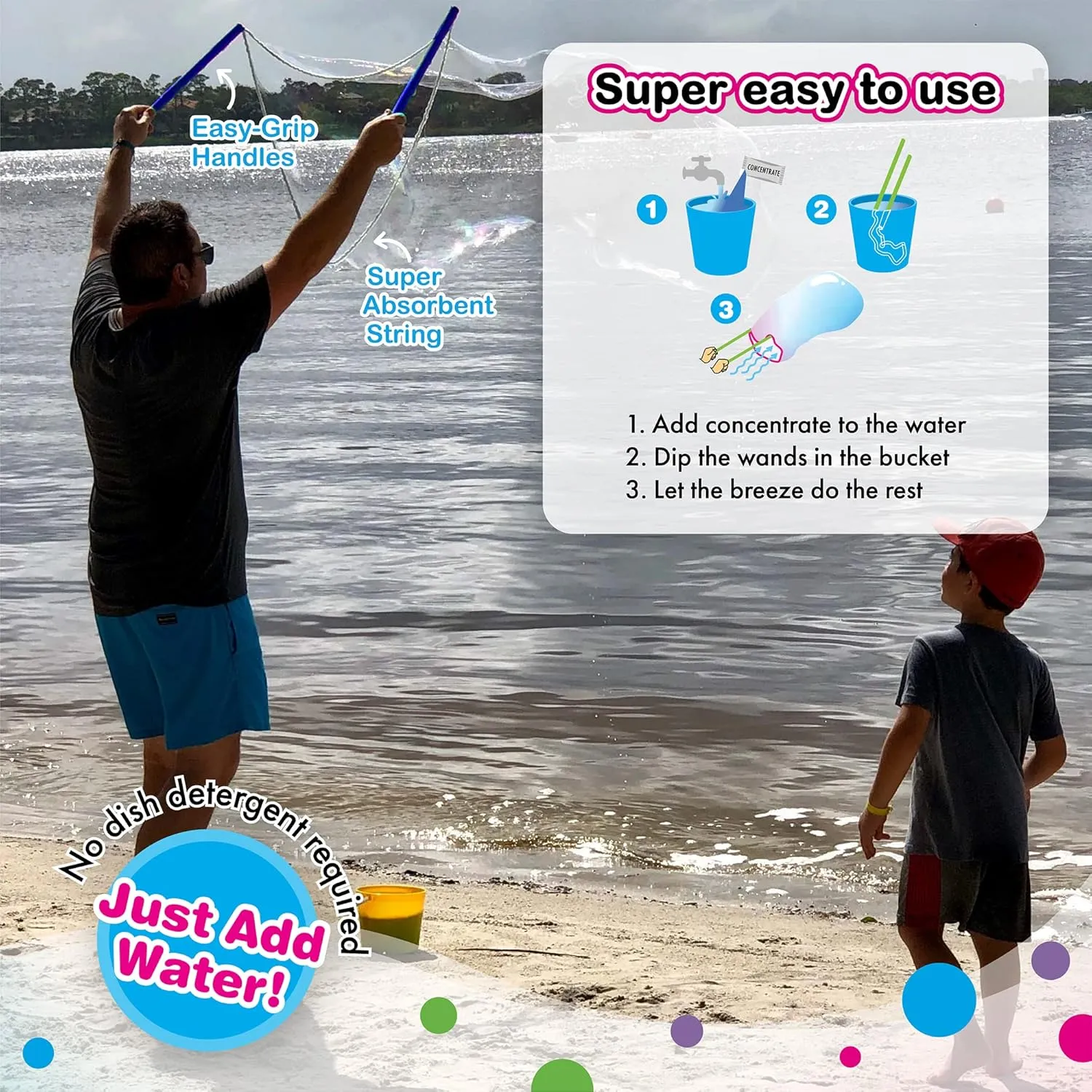 WOWMAZING Giant Bubble Kit: Space - Incl. Wand, 2 Big Bubble Concentrate Pouches and 8 Glow-in-The-Dark Stickers | Outdoor Toy for Kids, Girls | Bubbles Made in The USA - Space Kit