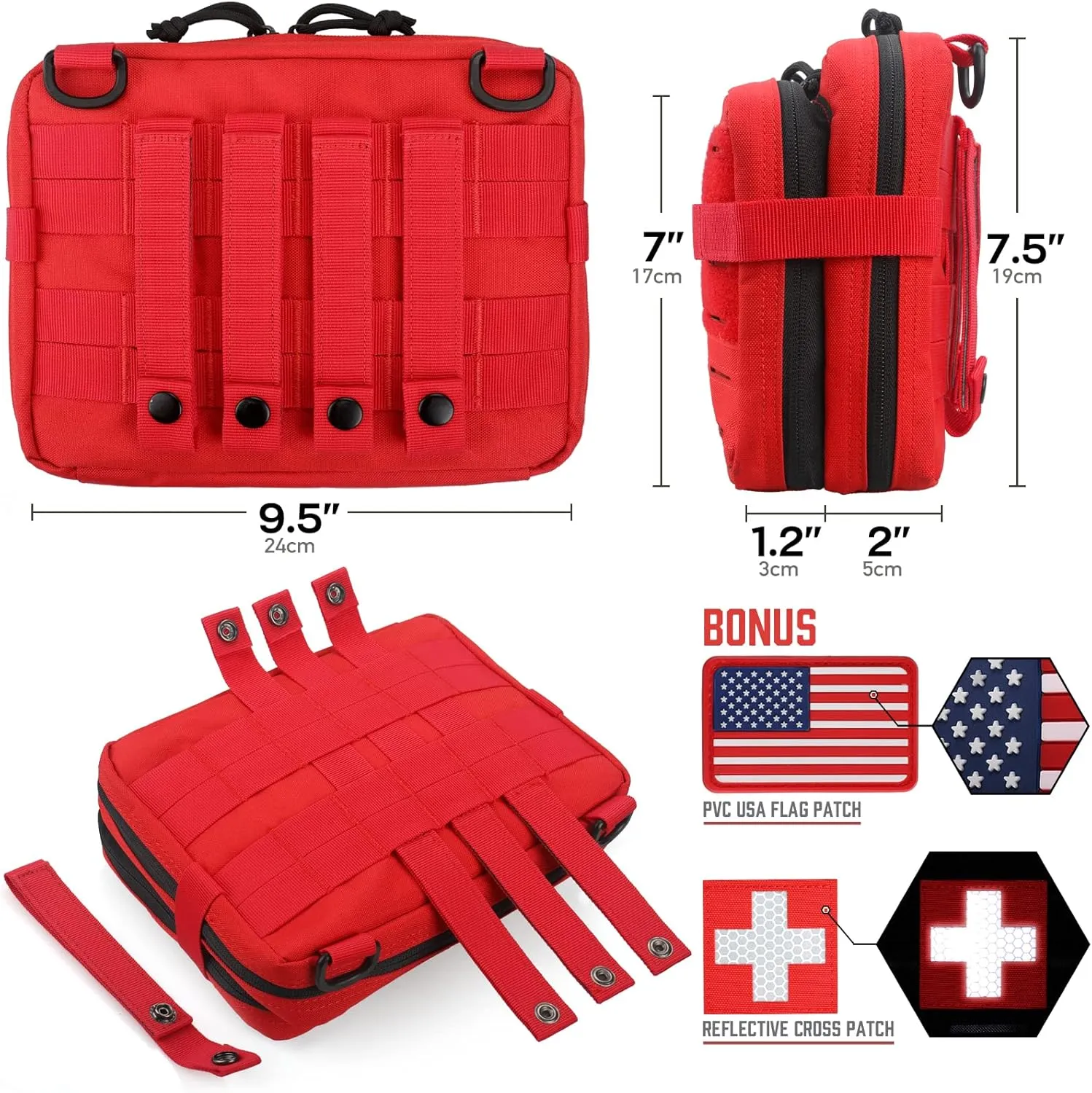 WYNEX Tactical Molle Admin Pouch of Laser Cut Design, Utility Pouches Molle Attachment Military Medical EMT Organizer with Map Pocket EDC EMT Pack IFAK Tool Holder Universal U.S.A Patch Included
