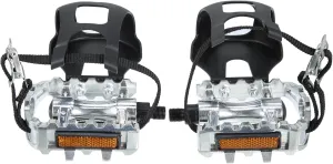X AUTOHAUX 1 Pair Bicycle Pedals 1/2'' Spindle Platform with Toe Clips Fixed Foot Strap Cycling Parts Black Silver Tone