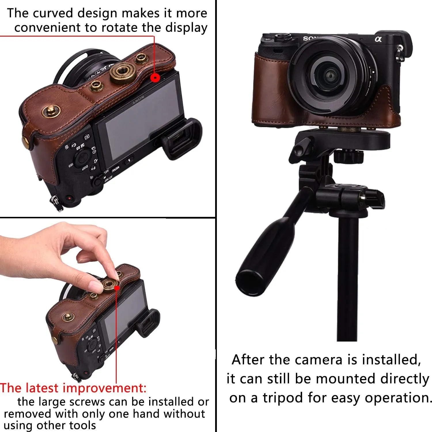 XEVN for sony a6400 case,for sony a6300 case,Premium PU Full Body Leather Camera Case Bag for sony alpha a6300 a6000 a6100 a6400 Fit 16-50mm Lens with camera Shoulder Strap(Coffee)