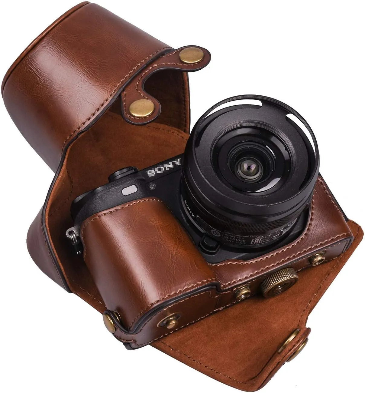 XEVN for sony a6400 case,for sony a6300 case,Premium PU Full Body Leather Camera Case Bag for sony alpha a6300 a6000 a6100 a6400 Fit 16-50mm Lens with camera Shoulder Strap(Coffee)