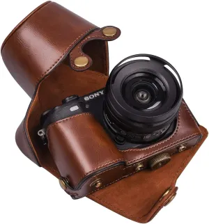 XEVN for sony a6400 case,for sony a6300 case,Premium PU Full Body Leather Camera Case Bag for sony alpha a6300 a6000 a6100 a6400 Fit 16-50mm Lens with camera Shoulder Strap(Coffee)