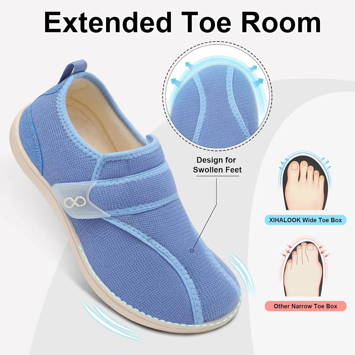 XIHALOOK Womens Slippers Wide Diabetic Shoes with Adjustable Strap for Diabetic Swollen Feet Outdoor Indoor Walking Shoes