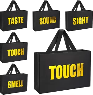 Xloey Five Senses Gift Bags for Him,12.6" Valentine's Day Gift Bag with Ribbon Handles,5 Senses Black Kraft Paper Bags with Word,for Valentine's Day, Birthday,Wedding,Party