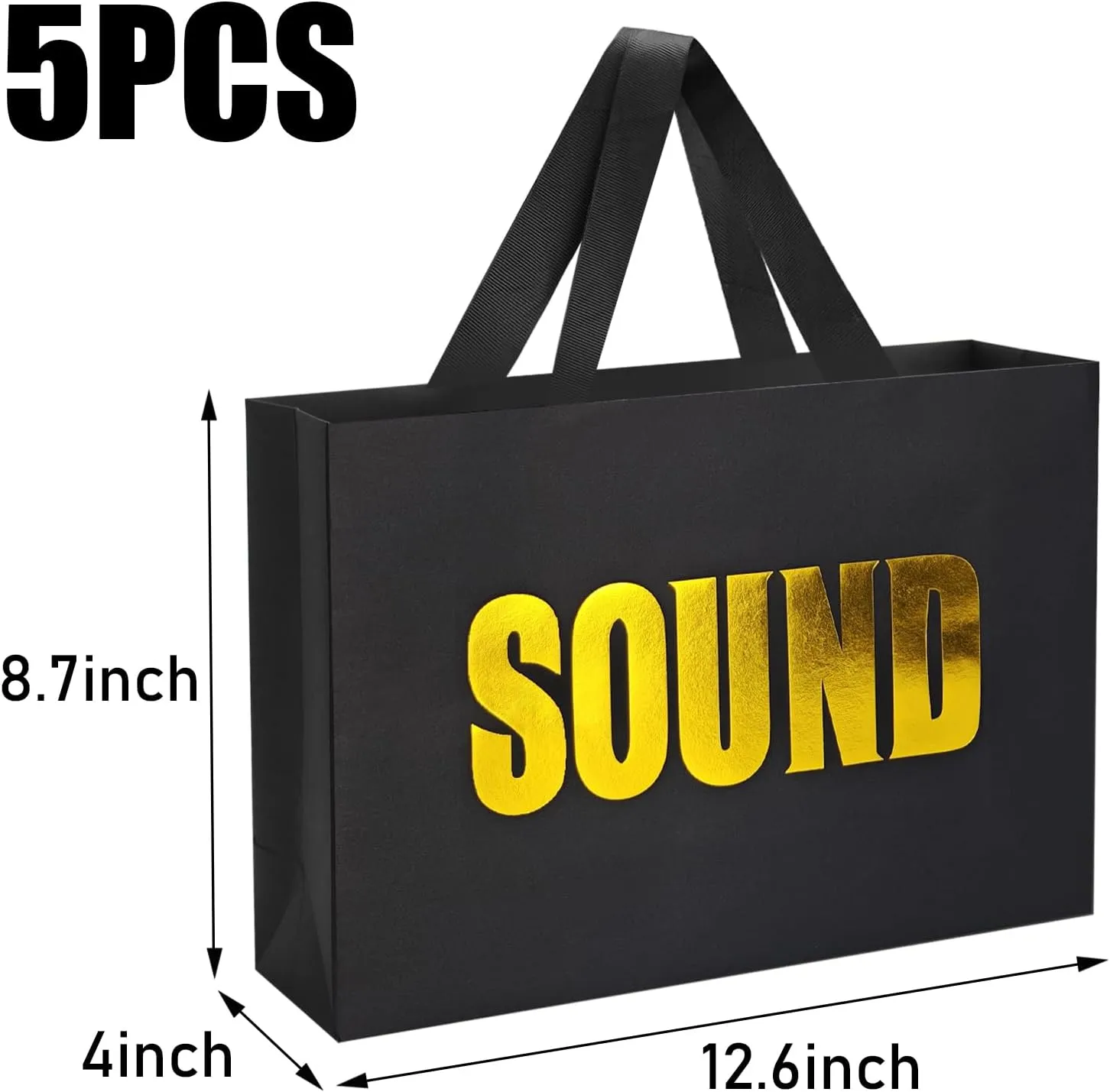 Xloey Five Senses Gift Bags for Him,12.6" Valentine's Day Gift Bag with Ribbon Handles,5 Senses Black Kraft Paper Bags with Word,for Valentine's Day, Birthday,Wedding,Party