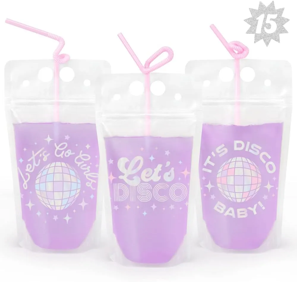 xo, Fetti Drink Pouches - 15 count | Bachelorette Party Cups, Last Disco, Space Cowboy Birthday Party, 70s Groovy Party