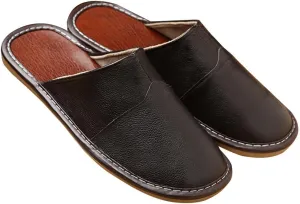 XUEMML Leather Slippers For Men And Women Indoor Outdoor Flat Slide Sandals House Slip-on Shoes For Office Home Bedroom Living Room Guests Visitor