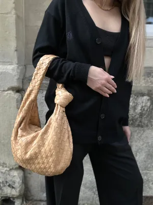 Y2K Aesthetic Woven Medium Handbag with Retro Design Interwoven Purse