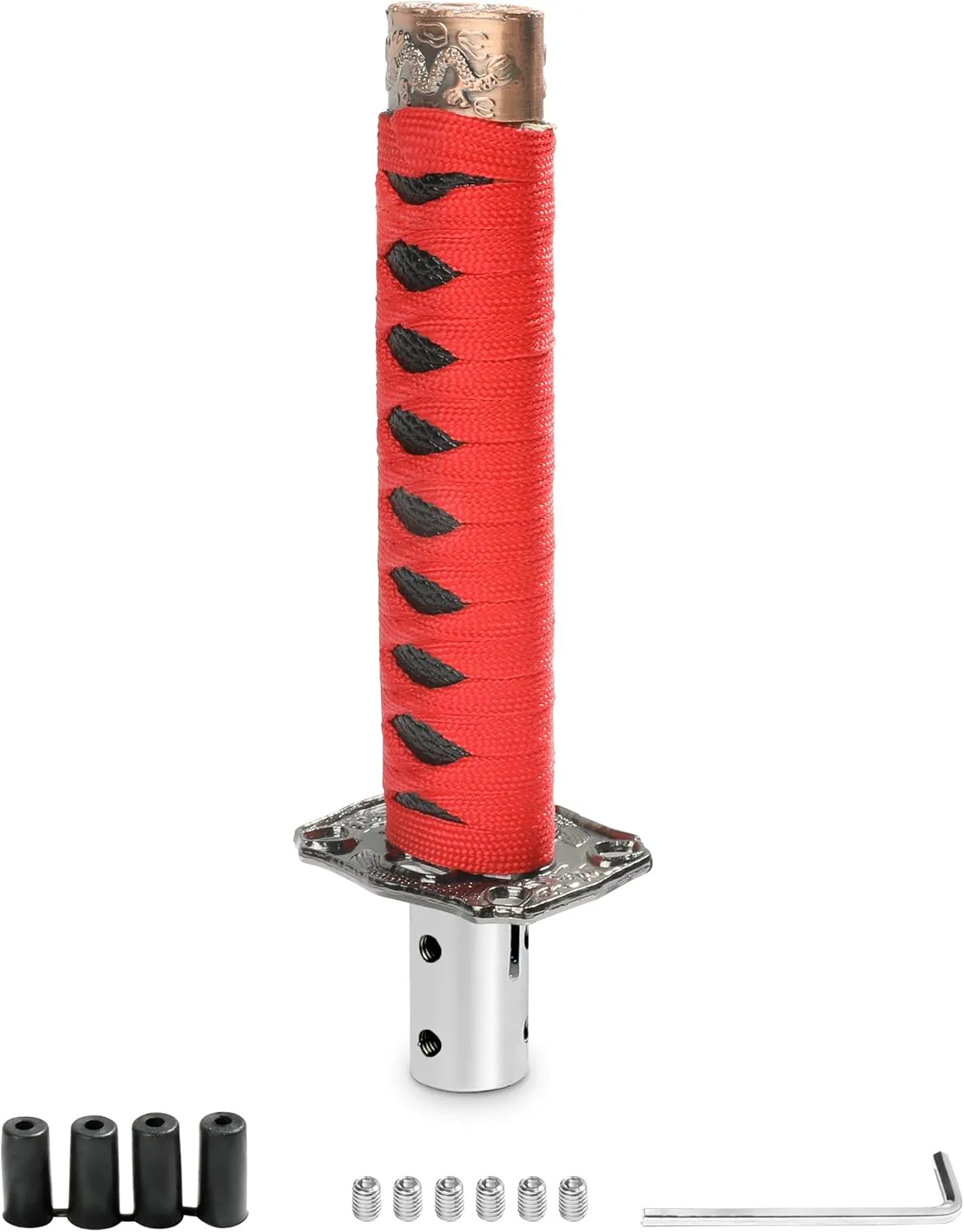 YAKEFLY Universal Katana Gear Shifter,Gear Shift Knob Sword Shift Knobs,Katana Shift Knob Samurai Sword Gear Shifter with 4 Adapters,Katana Samural Shift Gear Lever (Red&Black)
