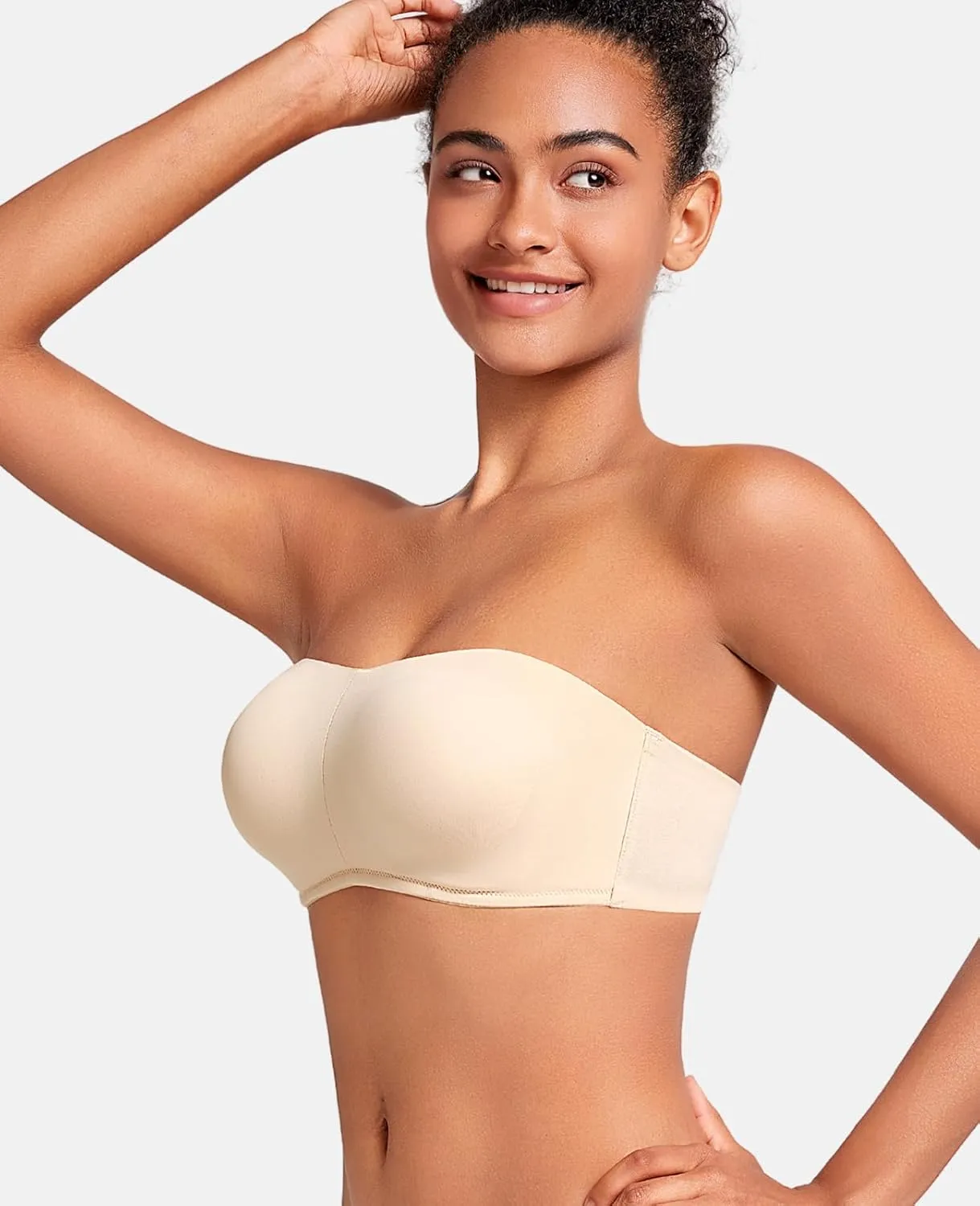 YANDW Strapless Bras for Women Plus Size Non-Slip Padded Bandeau Bra with Clear Straps Multiway Seamless Brassiere