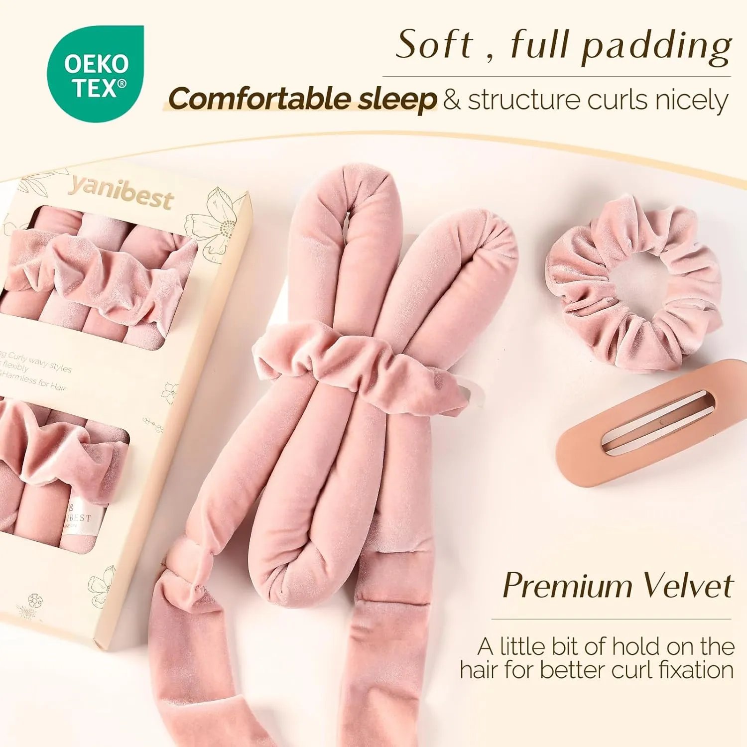 Yanibest Heatless Hair Curler, No Heat Hair Curlers to Sleep in, Super Soft Ribbon Wrap for Long Hair, Overnight Heatless Curling Set with Scrunchies and Clip, for All Hair types