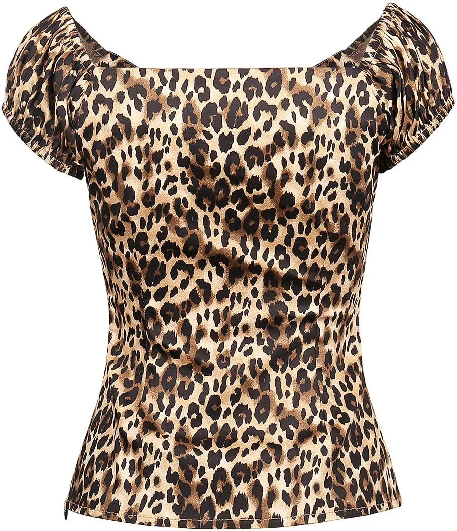YARN & INK Women's Rockabilly Tops 1950s Pinup Shirt Casual Off Shoulder Vintage Blouse