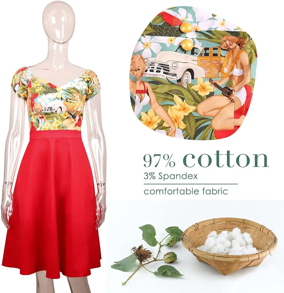 YARN & INK Women's Rockabilly Tops 1950s Pinup Shirt Casual Off Shoulder Vintage Blouse
