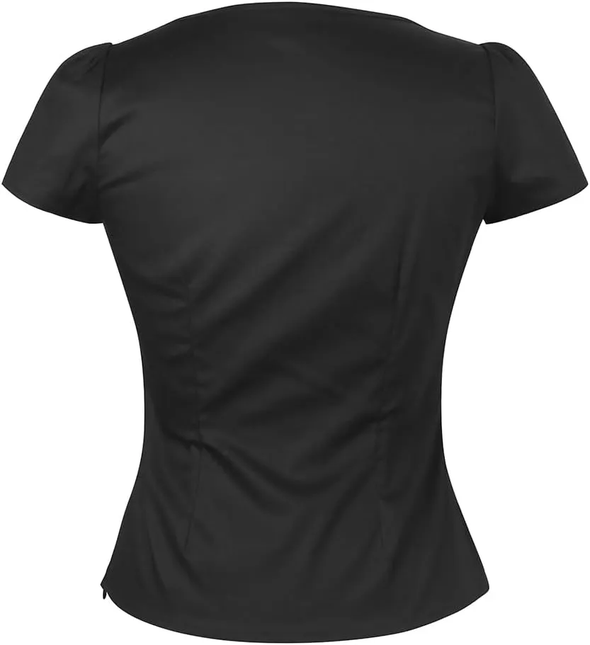YARN & INK Women's Rockabilly Tops, 1950s Pinup Vintage Blouse Square Neck Slim Fit Shirt Classic Elegant for Women Girls