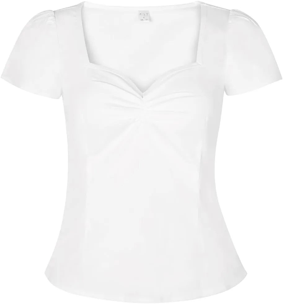 YARN & INK Women's Rockabilly Tops, 1950s Pinup Vintage Blouse Square Neck Slim Fit Shirt Classic Elegant for Women Girls