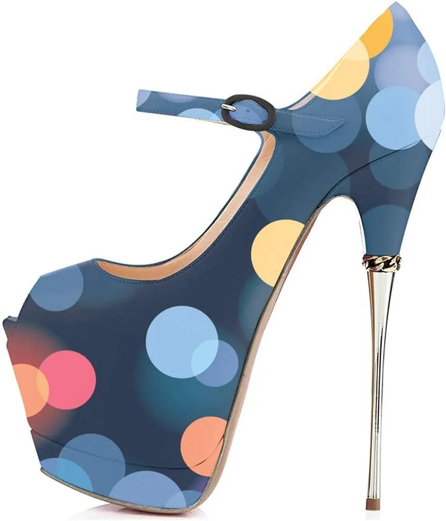 YDN Women's Peep Toe Sky High Heels Platform Pumps Ankle Straps Shoes Metal Stilettos Size 4-15 US