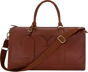 Yellowstone Duffel Bag, Dutton Ranch 21 Inch Carry On Genuine Leather Travel Bag with Shoulder Strap and Carry Handles, Brown