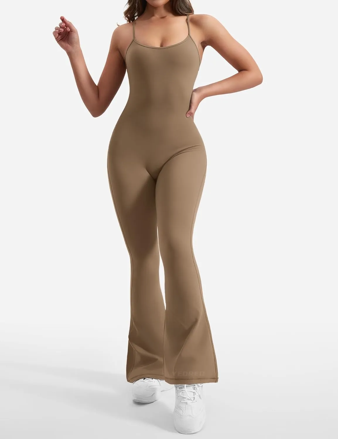 YEOREO One Piece Jumpsuit for Women 31" Inseam Vais Sleeveless Sexy Y Back Bodycon Flare Leg Full Length Romper Playsuits